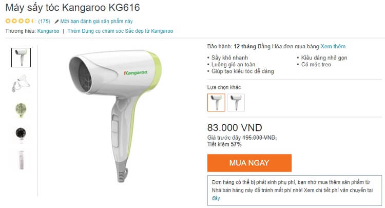 Máy sấy tóc Kangaroo KG616 nhận được nhiều đánh giá tốt từ khách hàng