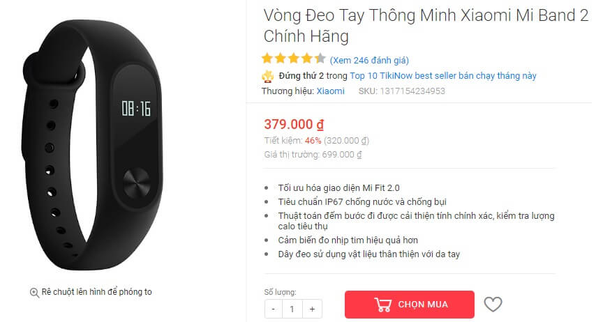 Đồng hồ thông minh Xiaomi Mi Band 2 bán chạy nhất ở Việt Nam