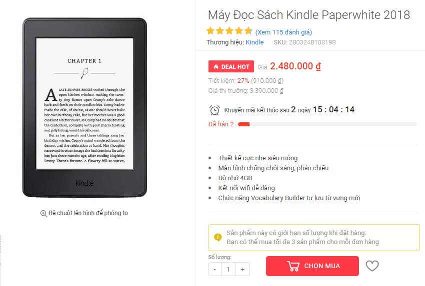 Kindle Paperwhite giá rẻ ở Tiki