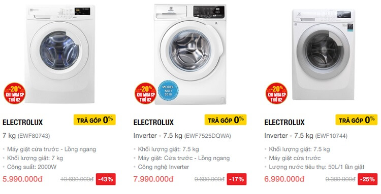 Máy giặt cửa ngang Electrolux chỉ từ hơn 6 triệu