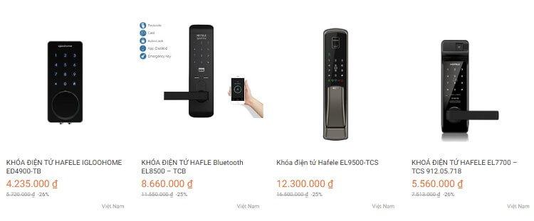 Một số sản phẩm khóa cửa điện tử Hafele