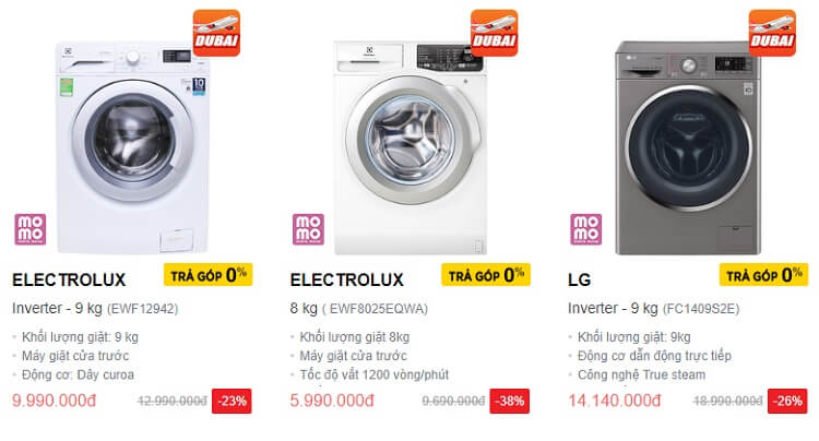 Electrolux, Samsung, LG là những thương hiệu dẫn đầu thị trường các sản phẩm máy giặt cửa trước