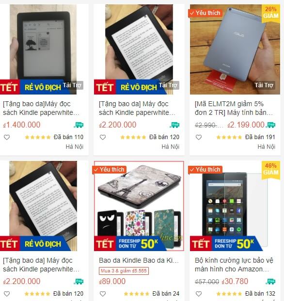 Kindle giá rẻ tại Shopee có nhiều sản phẩm hàng cũ còn tốt
